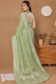 Net Pistachio Green Lace Embroidered Light Weight Saree