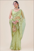 Net Pistachio Green Sequins Embroidered Fancy Saree 