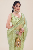 Net Pistachio Green Sequins Embroidered Fancy Saree 