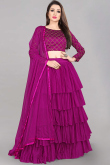 Net Plum Purple Zari Embroidered Layered Style Lehenga 