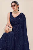 Net Prussian Blue Sequins Embroidered Fancy Saree 