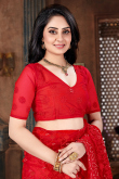 Net Red Pearl Embroidered Saree For Sangeet 