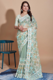 Net Resham Embroidered Mint Green Light Weight Saree