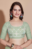 Net Resham Embroidered Mint Green Light Weight Saree