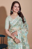 Net Resham Embroidered Mint Green Light Weight Saree