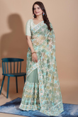 Net Resham Embroidered Mint Green Light Weight Saree