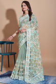 Net Resham Embroidered Mint Green Light Weight Saree