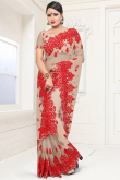 Net Resham Thread Embroidered Beige Light Weight Saree