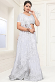 Net Resham Thread Embroidered White Light Weight Saree