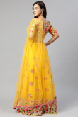 Net Resham Thread Embroidered Yellow Flared Lehenga