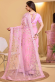 Net Rose Pink Embroidered Light Weight Saree