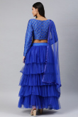 Net Royal Blue Zari Embroidered Layered Style Lehenga 