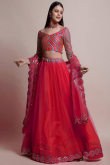 Net Ruby Red Lehenga with Embroidered Lace work