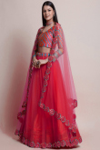 Net Ruby Red Lehenga with Embroidered Lace work