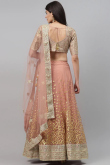 Net Salmon Peach Embroidered Panelled Style Lehenga