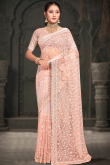 Net Salmon Peach Stone Embellished Light Weight Saree