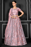Net Salmon Pink Embroidered Flared Lehenga