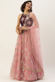 Net Salmon Pink Embroidered Lehenga Choli