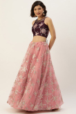 Net Salmon Pink Embroidered Lehenga Choli
