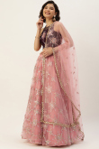 Net Salmon Pink Embroidered Lehenga Choli