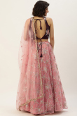 Net Salmon Pink Embroidered Lehenga Choli