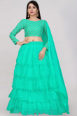 Net Sea Green Zari Embroidered Layered Style Lehenga 