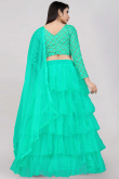 Net Sea Green Zari Embroidered Layered Style Lehenga 
