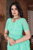 Net Seafoam Green Pearl Embroidered Saree For Sangeet 