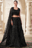 Net Sequins Embroidered Black Panelled Style Lehenga