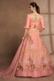 Net Sequins Embroidered Coral Peach Flared Lehenga 