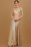 Net Sequins Light Beige Embroidered Jacket Style Lehenga