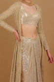 Net Sequins Light Beige Embroidered Jacket Style Lehenga