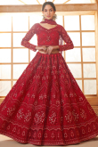 Net Stone Embellished Deep Red Panelled Style Lehenga