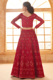 Net Stone Embellished Deep Red Panelled Style Lehenga