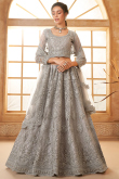 Net Stone Embellished Light Grey Panelled Style Lehenga