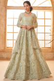 Net Stone Embellished Pistachio Green Panelled Style Lehenga