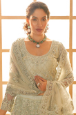 Net Stone Embellished Pistachio Green Panelled Style Lehenga