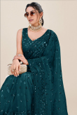 Net Teal Blue Sequins Embroidered Fancy Saree 
