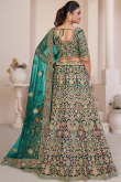 Net Teal Blue Sequins Embroidered Panelled Style Lehenga 