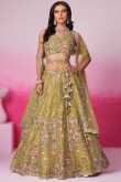 Net Trombone Yellow Embroidered Panelled Style Lehenga 