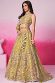 Net Trombone Yellow Embroidered Panelled Style Lehenga 