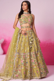 Net Trombone Yellow Embroidered Panelled Style Lehenga 