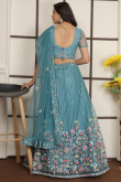 Net Turquoise Blue Embroidered Panelled Style Lehenga