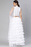 Net White Resham Embroidered Layered Style Lehenga 