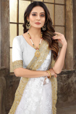 Net White Saree With Zari Work For Festival