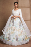 Net White Sequins Embroidered Flared Lehenga 