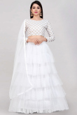 Net White Zari Embroidered Layered Style Lehenga 