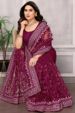 Net Wine Maroon Lace Embroidered Light Weight Saree