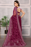 Net Wine Maroon Lace Embroidered Light Weight Saree