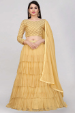 Net Yellow Zari Embroidered Layered Style Lehenga 
